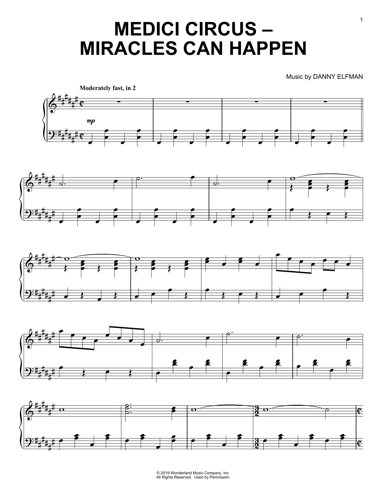 Download Danny Elfman Medici Circus-Miracles Can Happen (from Sheet Music