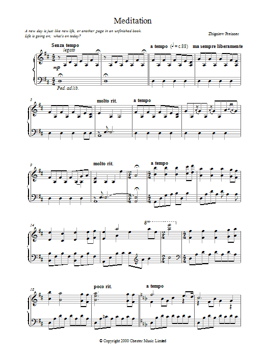 Zbigniew Preisner Meditation sheet music notes printable PDF score