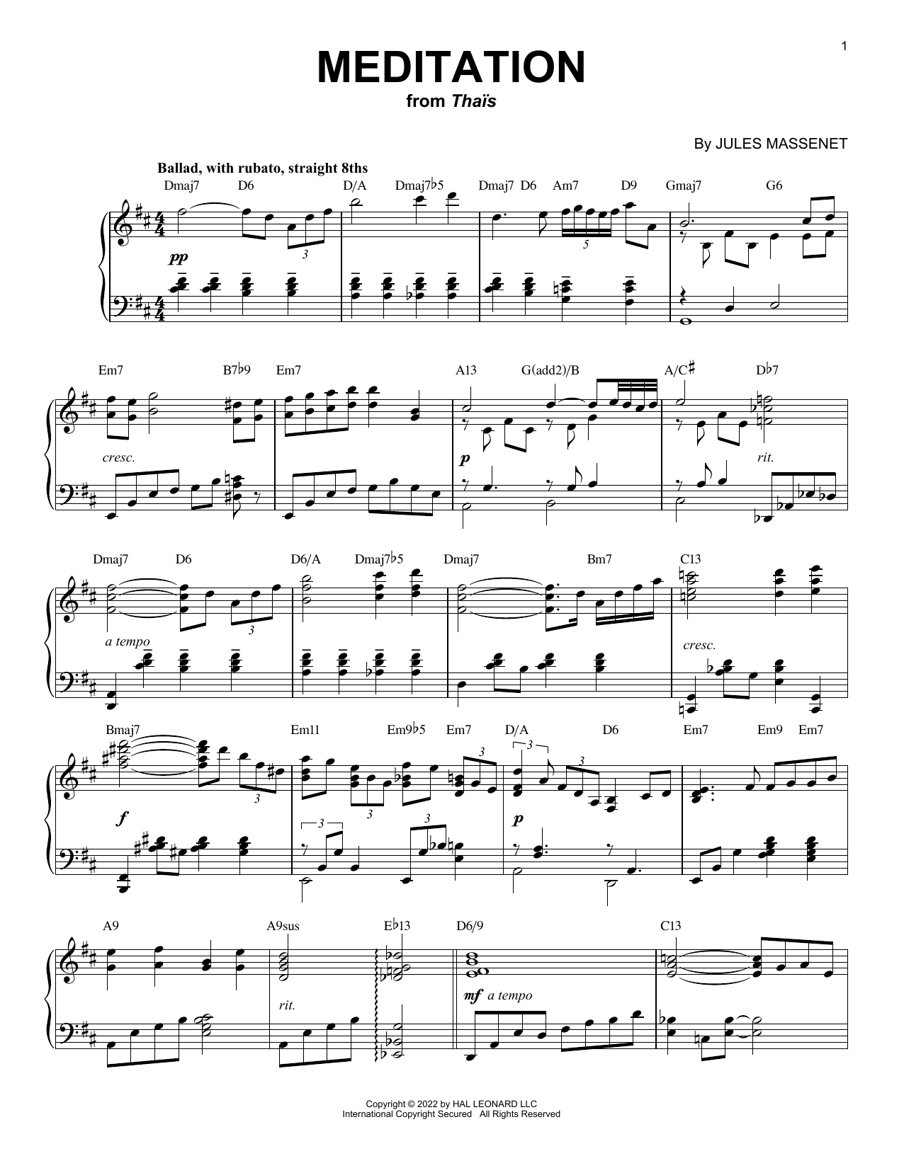 Download Jules Massenet Meditation [Jazz version] (arr. Brent E Sheet Music