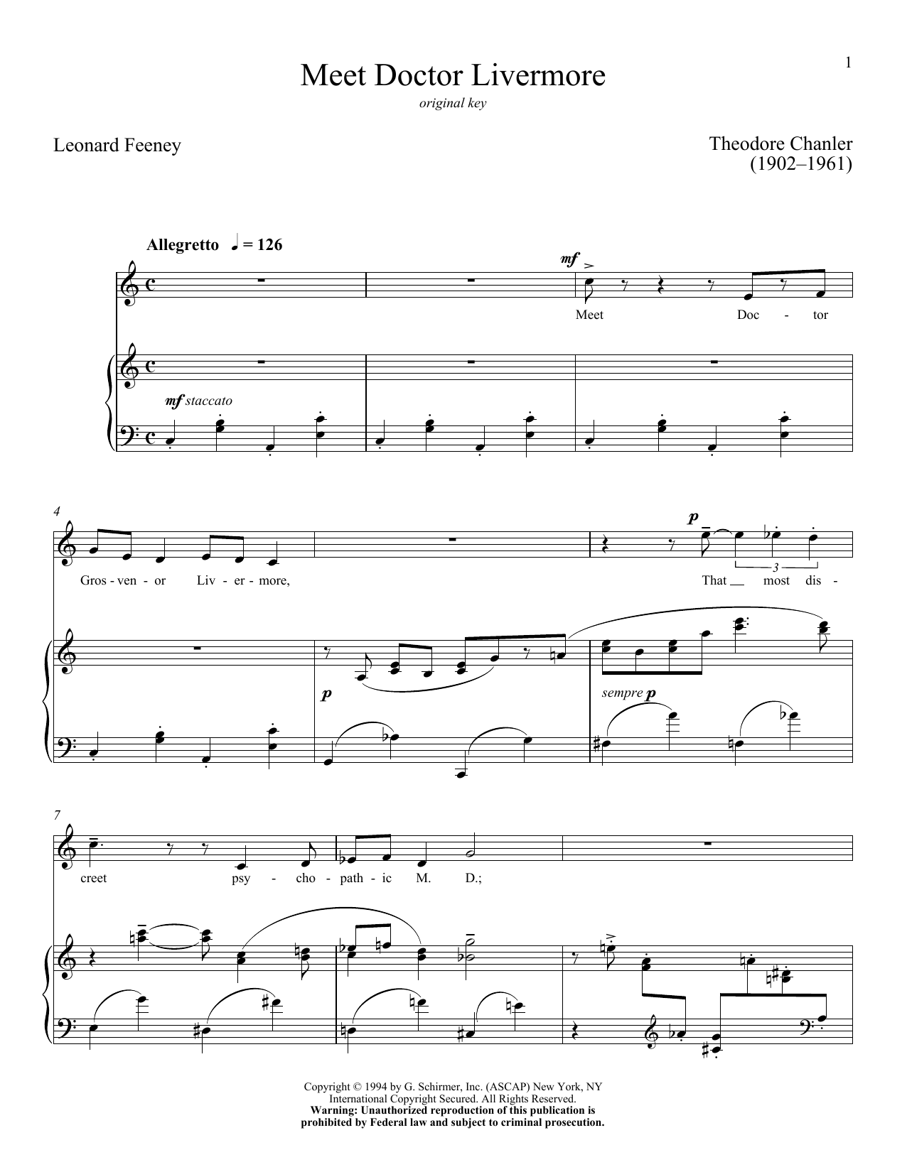 Download Theodore Chanler Meet Doctor Livermore Sheet Music