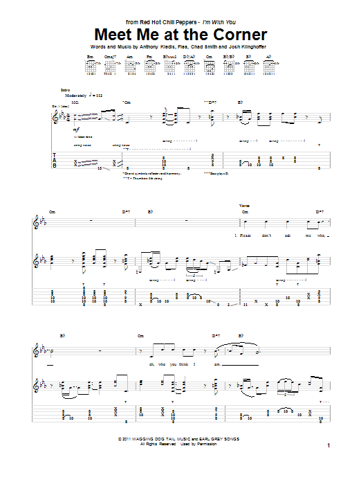 Download Red Hot Chili Peppers Meet Me At The Corner Sheet Music
