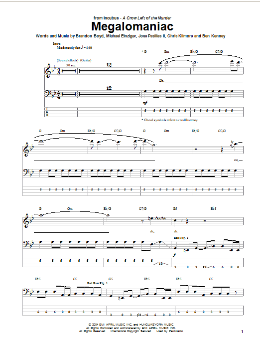 Download Incubus Megalomaniac Sheet Music