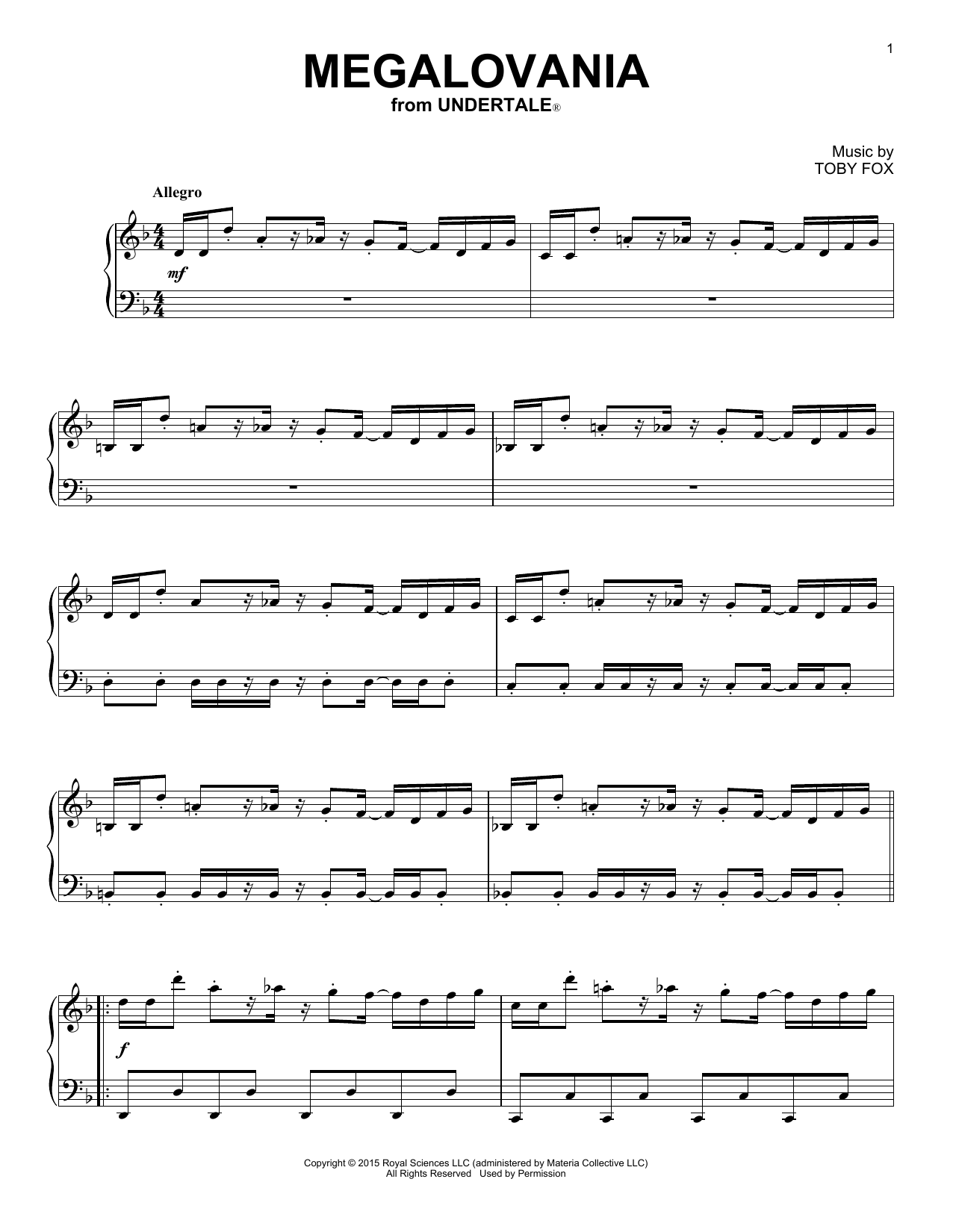 Download Toby Fox Megalovania (from Undertale) Sheet Music