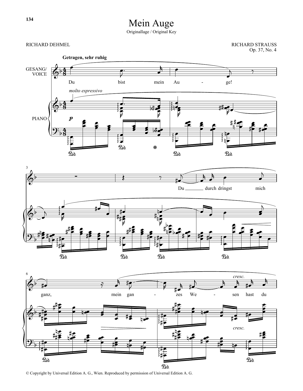 Download Richard Strauss Mein Auge (High Voice) Sheet Music