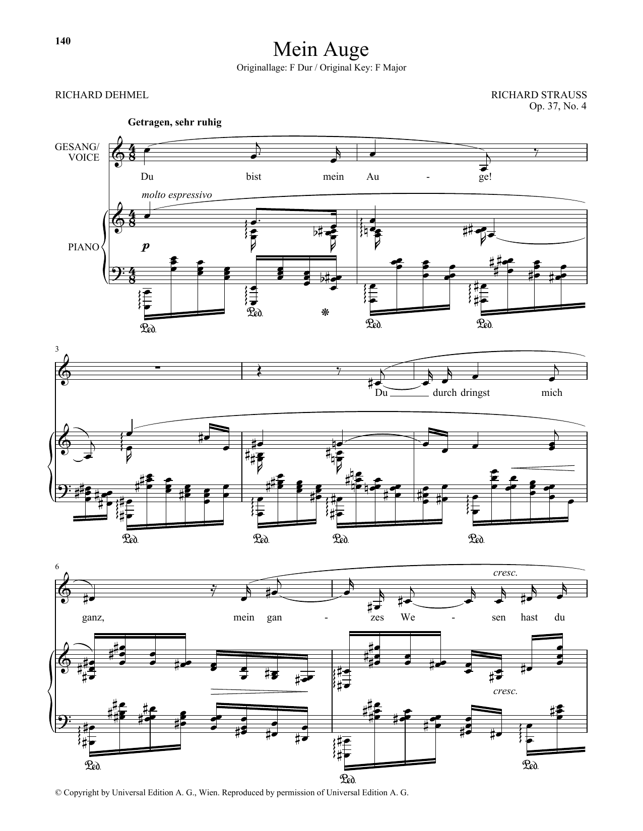 Download Richard Strauss Mein Auge (Low Voice) Sheet Music