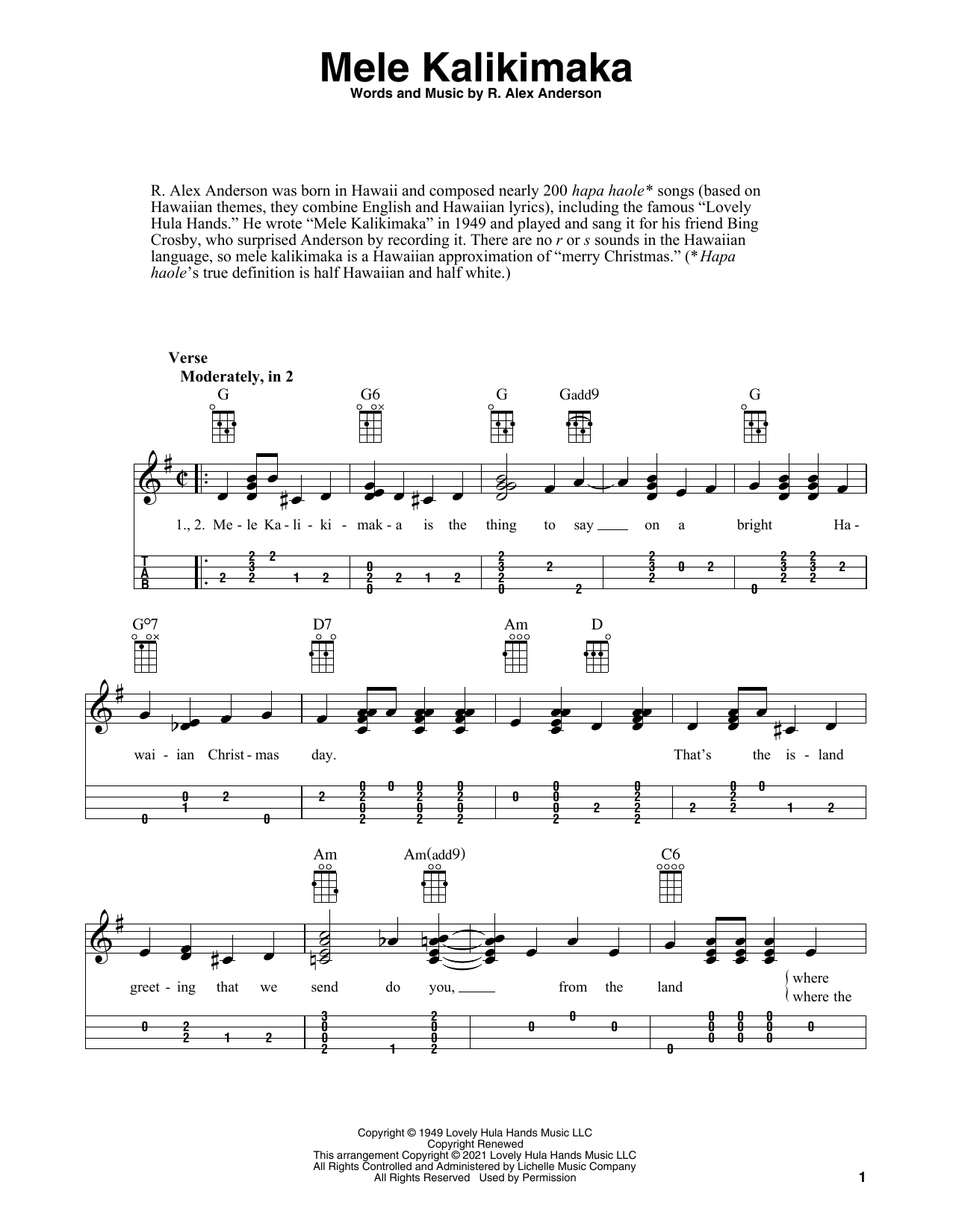 Download Bing Crosby Mele Kalikimaka (arr. Fred Sokolow) Sheet Music