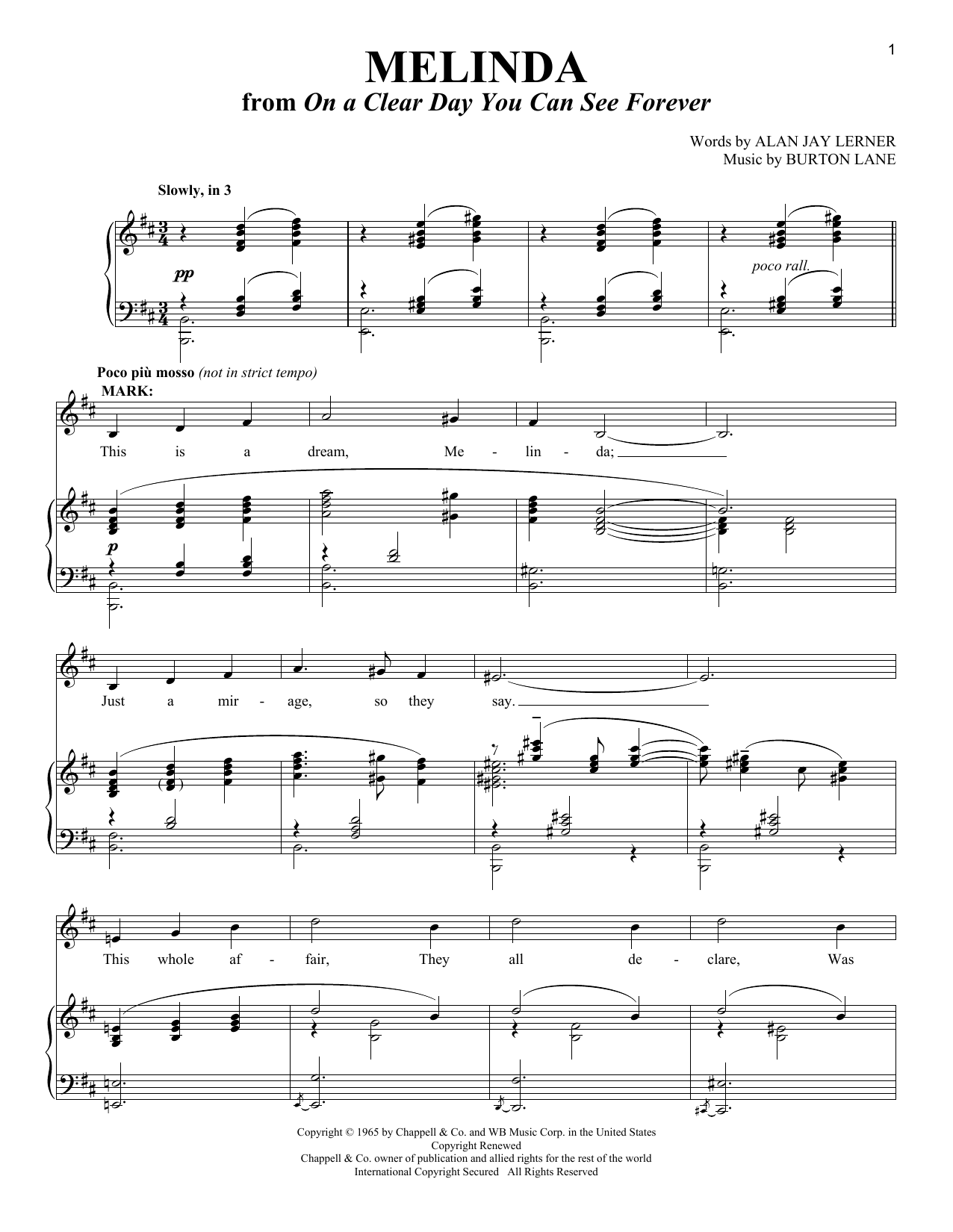 Download Alan Jay Lerner Melinda (from On a Clear Day You Can Se Sheet Music