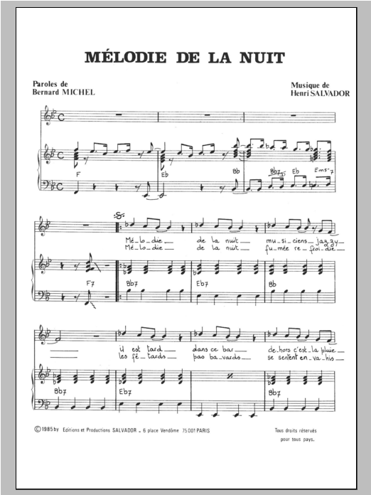 Download Henri Salvador Melodie De La Nuit Sheet Music