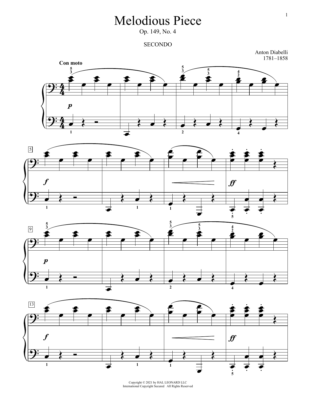 Download Anton Diabelli Melodious Piece, Op. 149, No. 4 Sheet Music