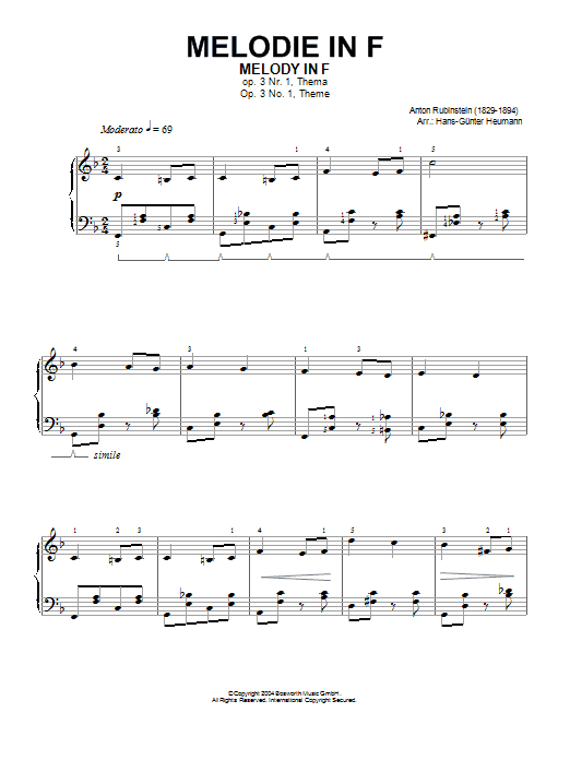 Download Anton Rubinstein Melody In F Sheet Music
