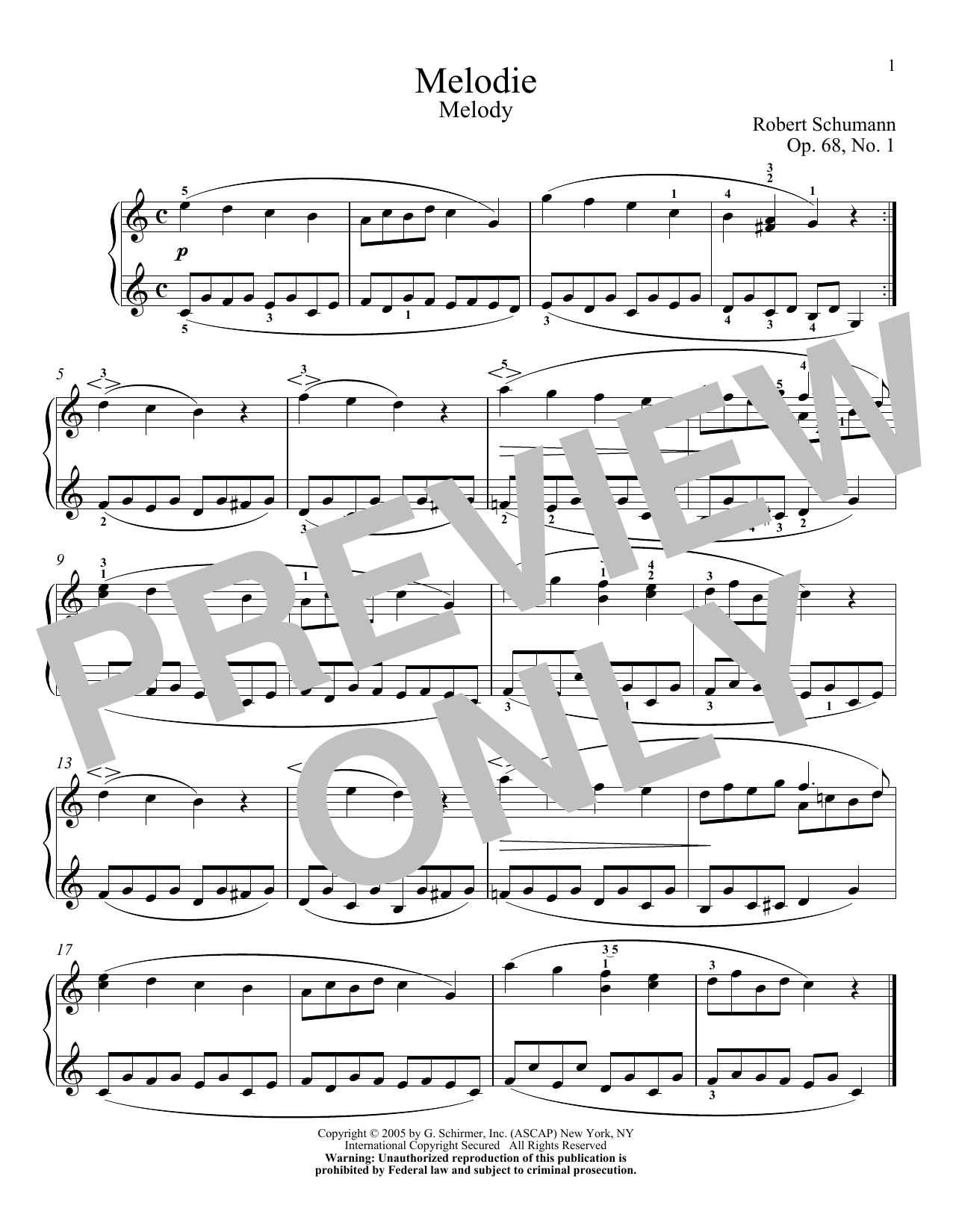 Download Robert Schumann Melody, Op. 68, No. 1 Sheet Music