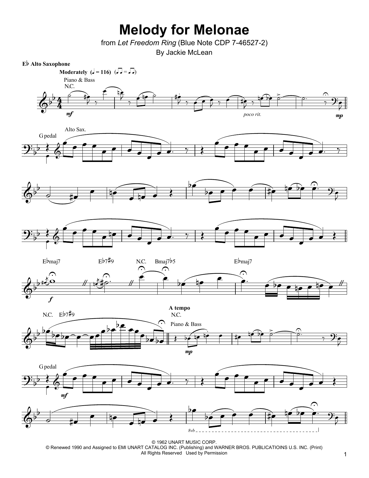 Download Jackie McLean Melody For Melonae Sheet Music