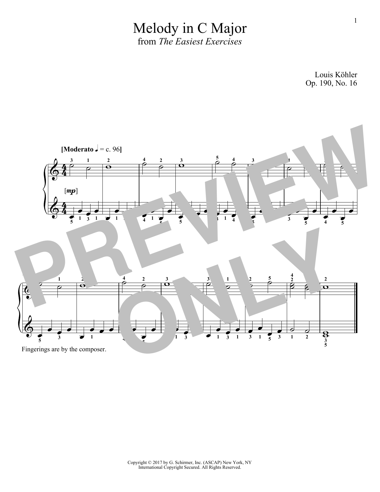 Download Louis Kohler Melody In C Major, Op. 190, No. 16 Sheet Music