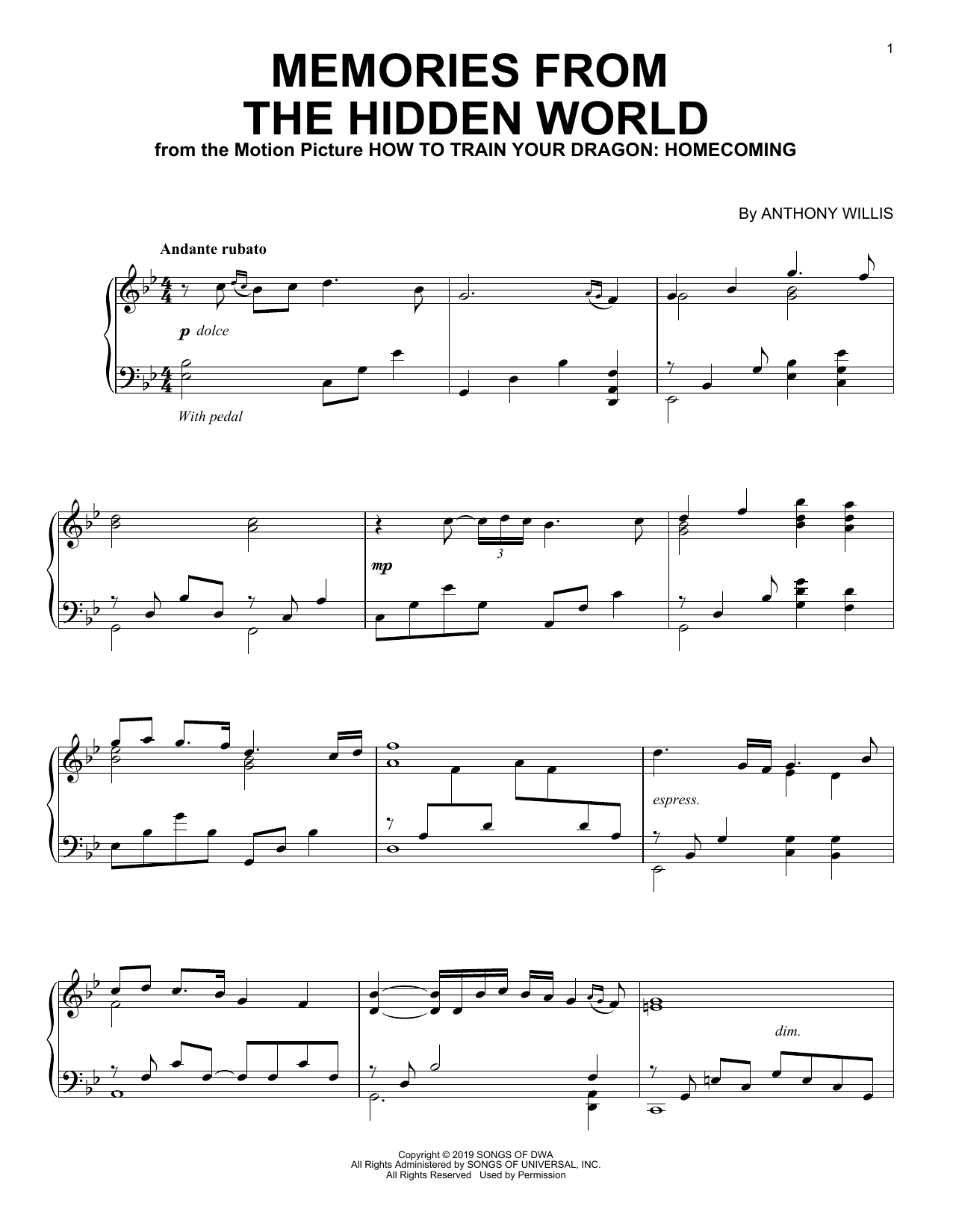 Download Anthony Willis Memories From The Hidden World (from Ho Sheet Music