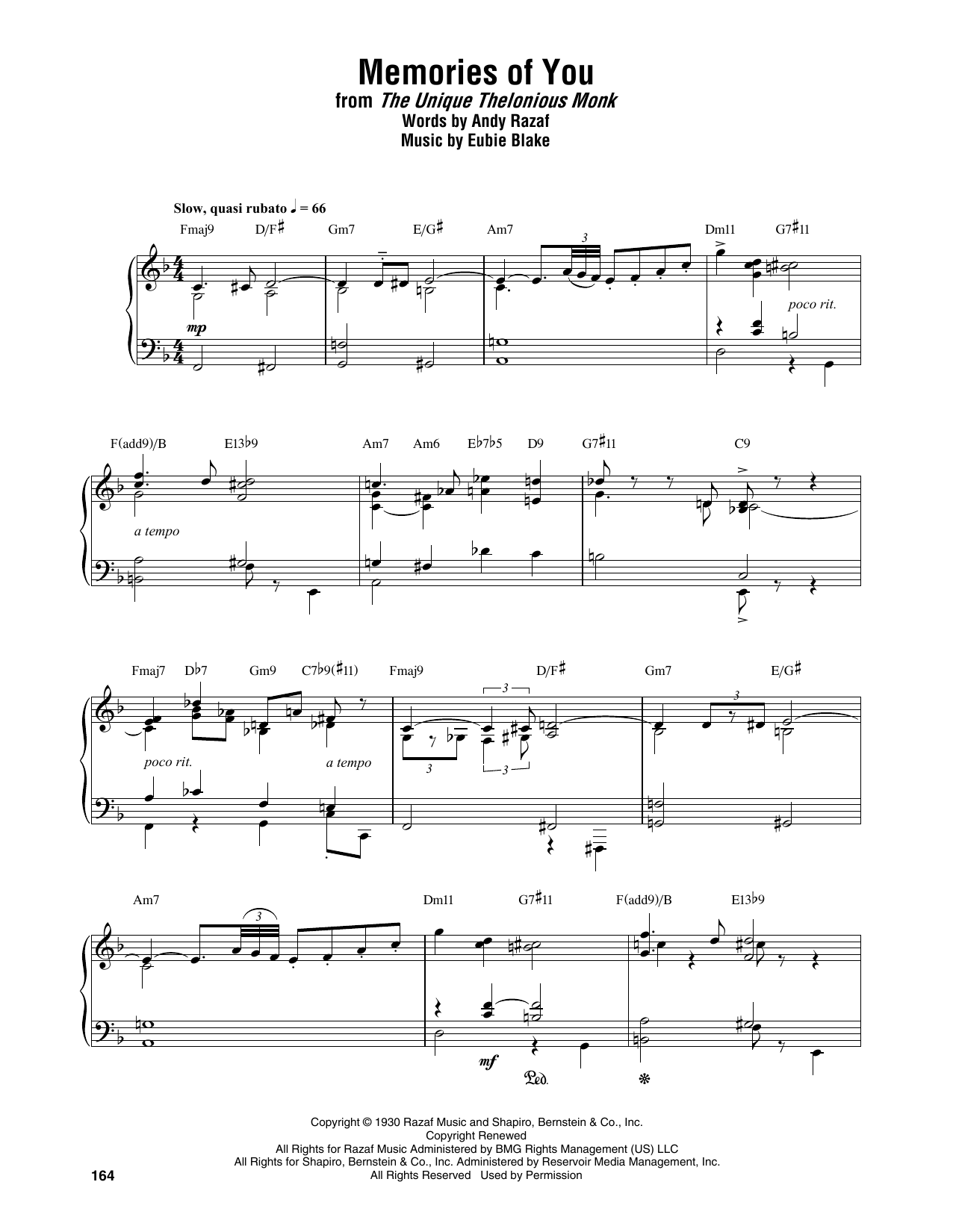 Download Thelonious Monk Memories Of You Sheet Music