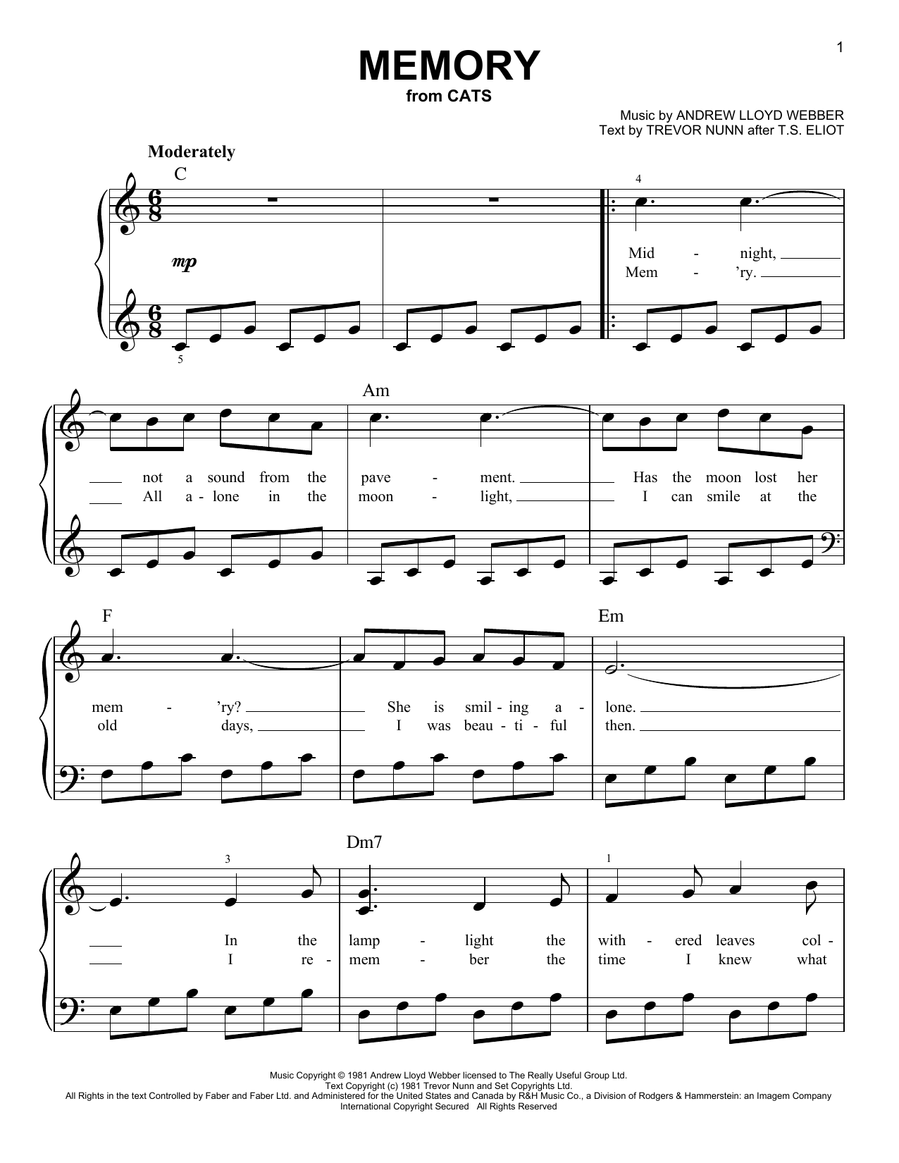 Download Andrew Lloyd Webber Memory (from Cats) Sheet Music