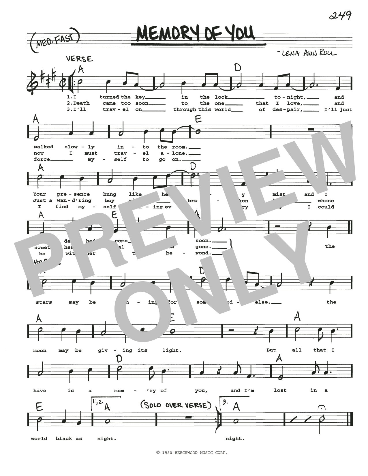 Download Lena Ann Roll Memory Of You Sheet Music