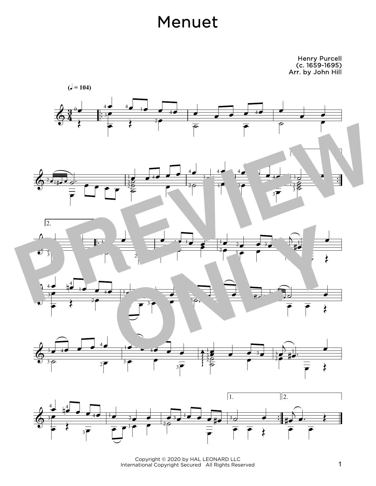 Download Henry Purcell Menuet Sheet Music