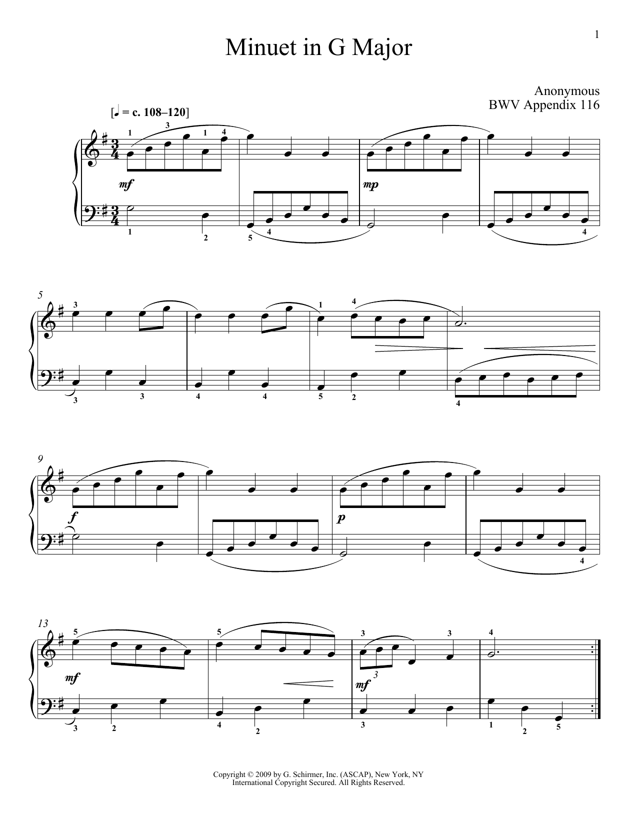 Download J.S. Bach Menuet In G Major, BWV App. 116 Sheet Music