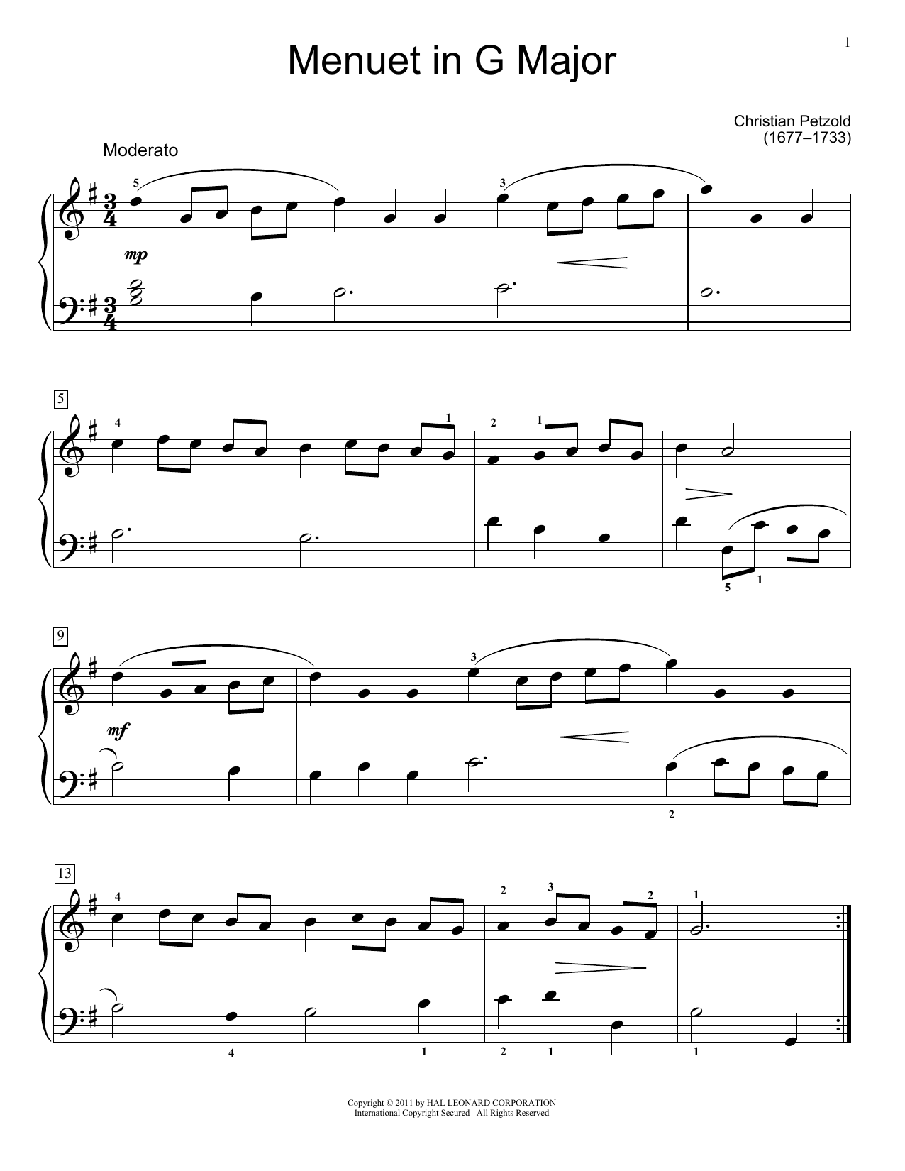 Download Christian Petzold Menuet In G Major, BWV App. 114 Sheet Music
