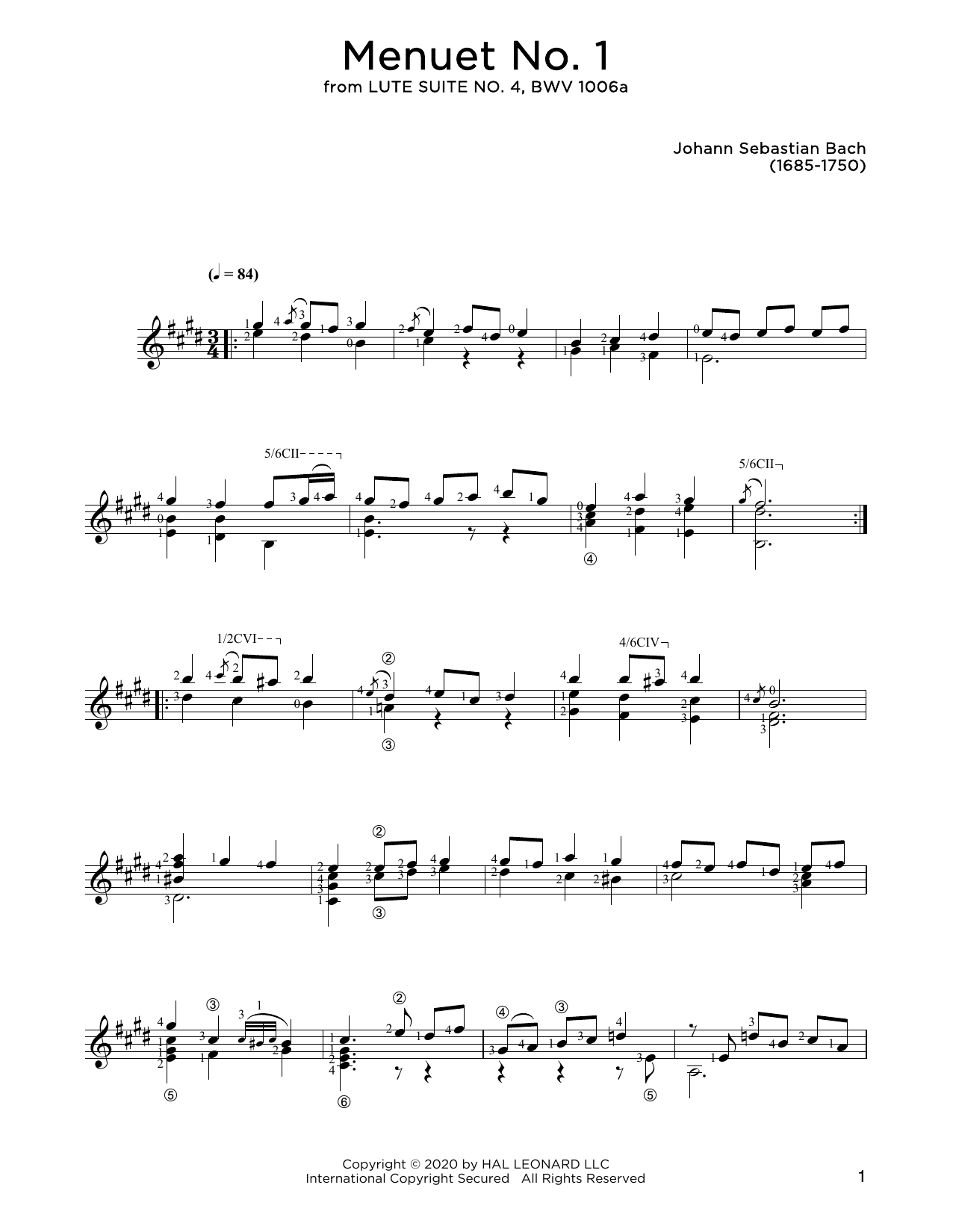 Download Johann Sebastian Bach Menuet No. 1 Sheet Music