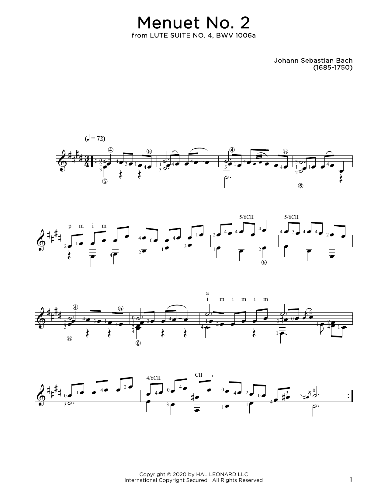 Download Johann Sebastian Bach Menuet No. 2 Sheet Music