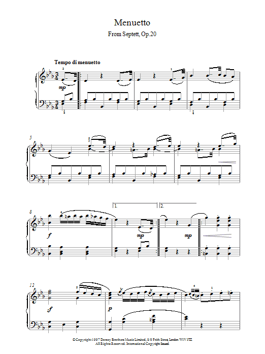 Ludwig van Beethoven Menuett From Septet Op.20 sheet music notes printable PDF score