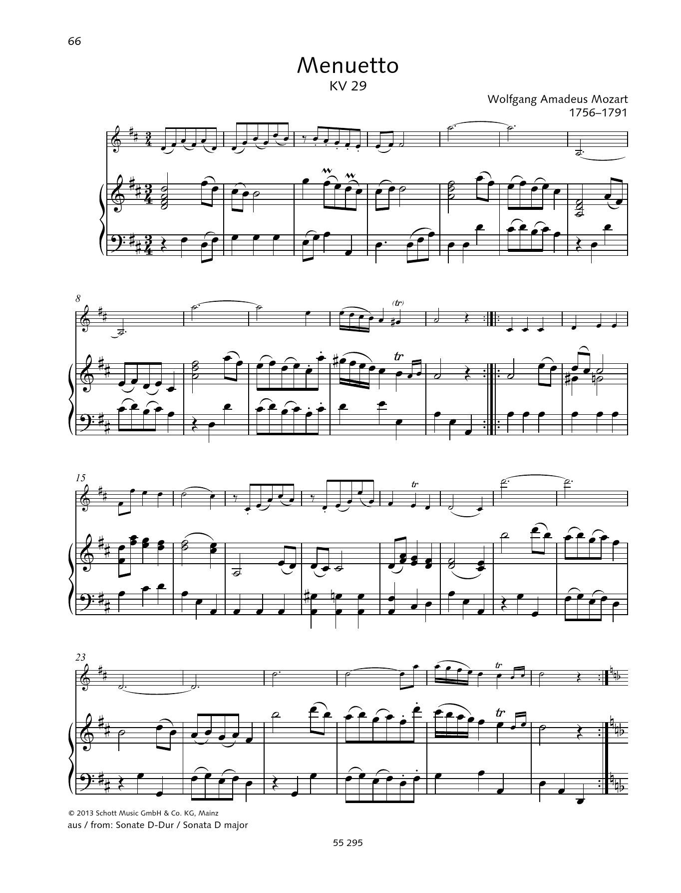 Download Wolfgang Amadeus Mozart Menuetto Sheet Music