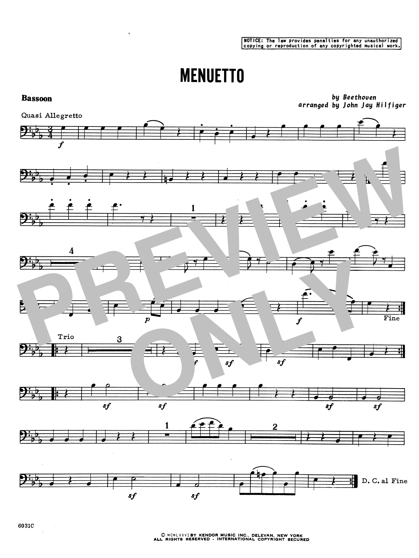 Download John Jay Hilfiger Menuetto - Bassoon Sheet Music
