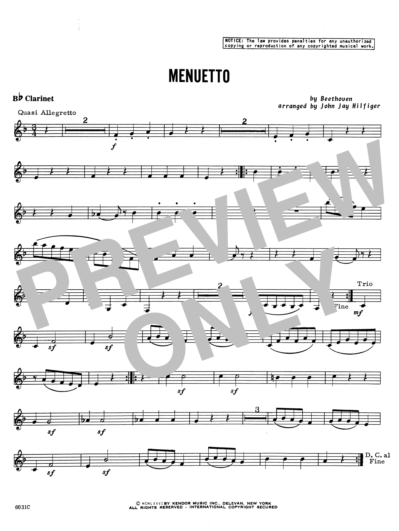 Download John Jay Hilfiger Menuetto - Bb Clarinet Sheet Music