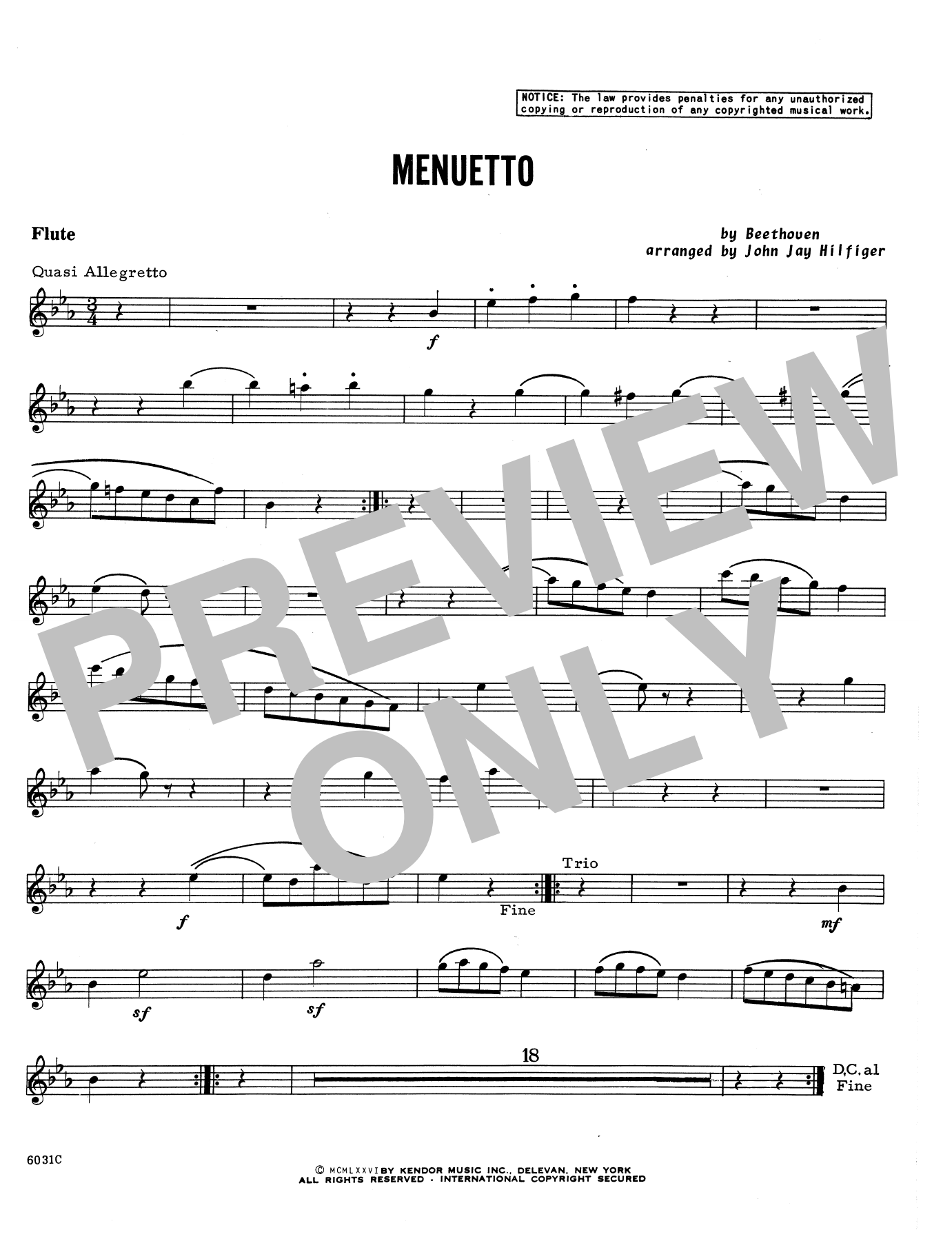 Download John Jay Hilfiger Menuetto - Flute Sheet Music