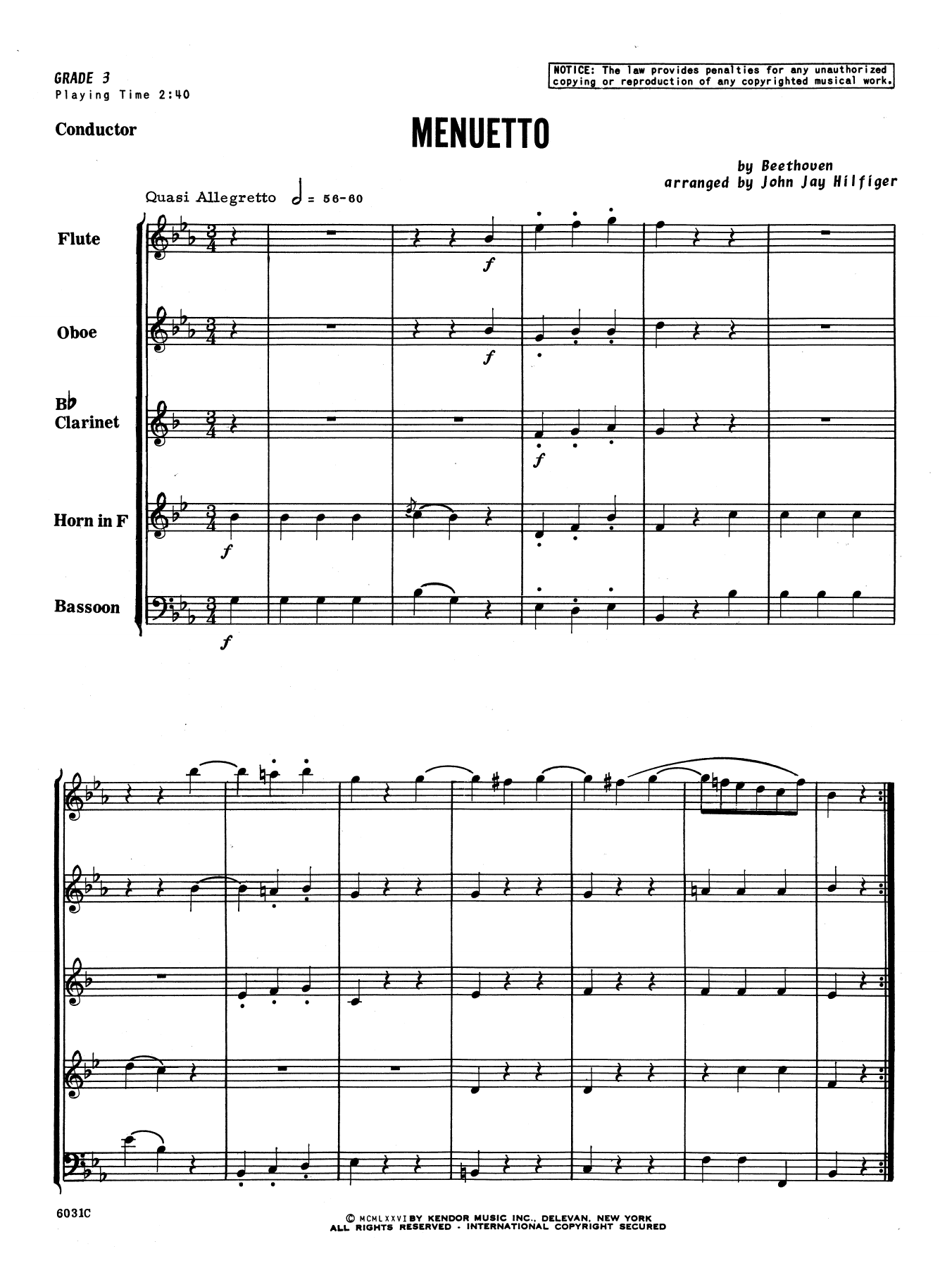 Download John Jay Hilfiger Menuetto - Full Score Sheet Music