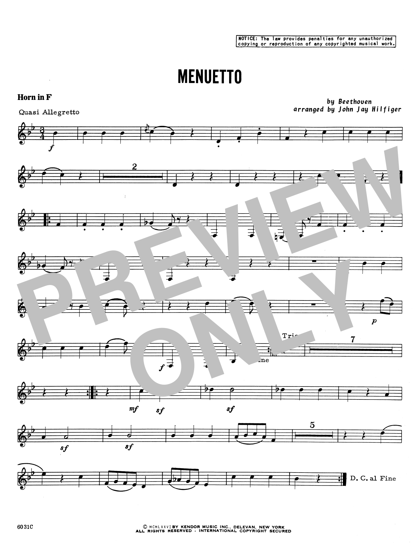 Download John Jay Hilfiger Menuetto - Horn in F Sheet Music