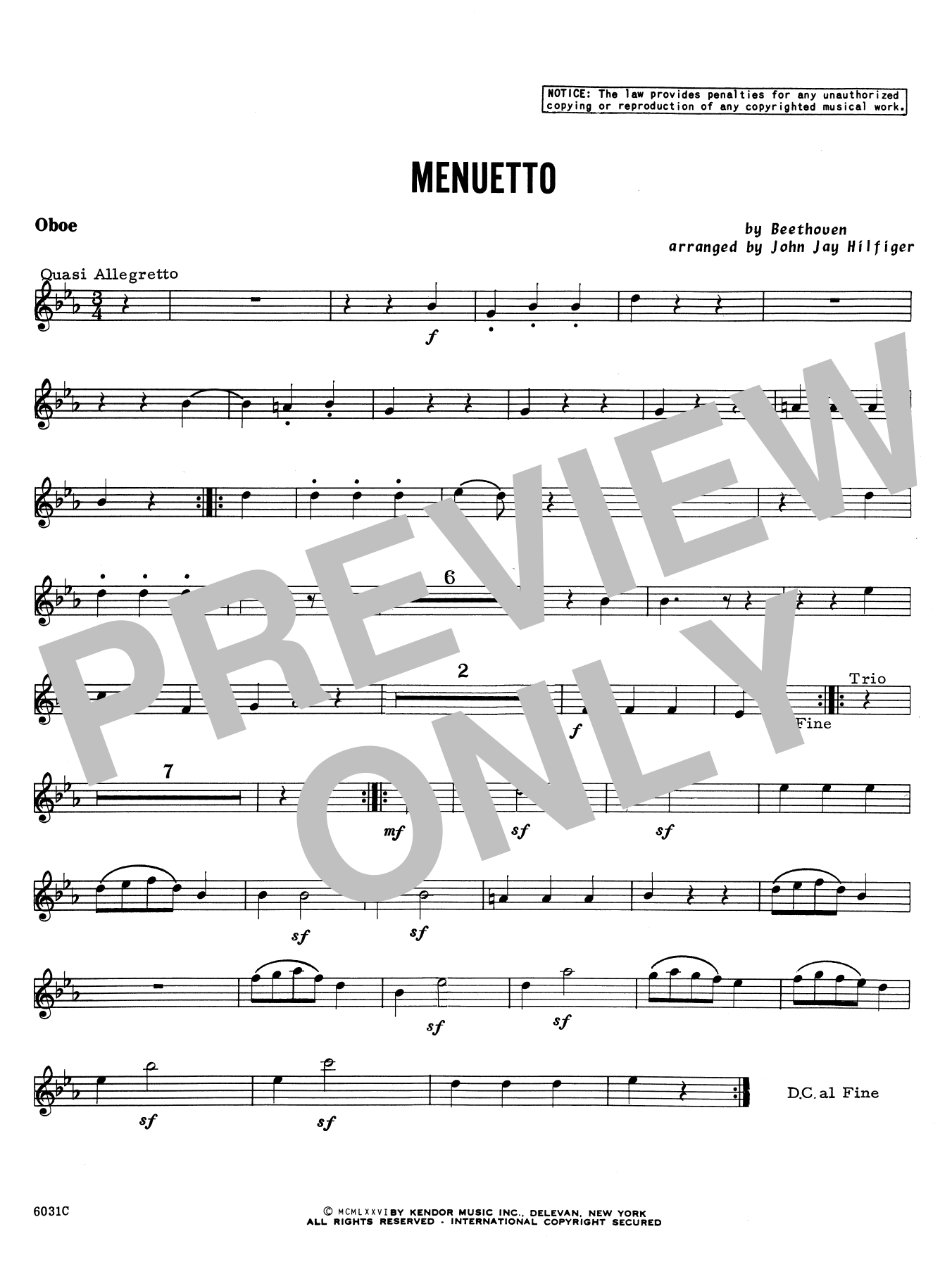 Download John Jay Hilfiger Menuetto - Oboe Sheet Music