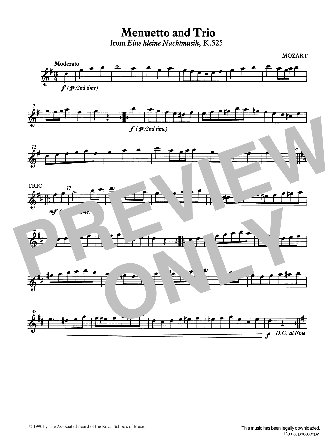 Download W. A. Mozart Menuetto and Trio (score & part) from G Sheet Music