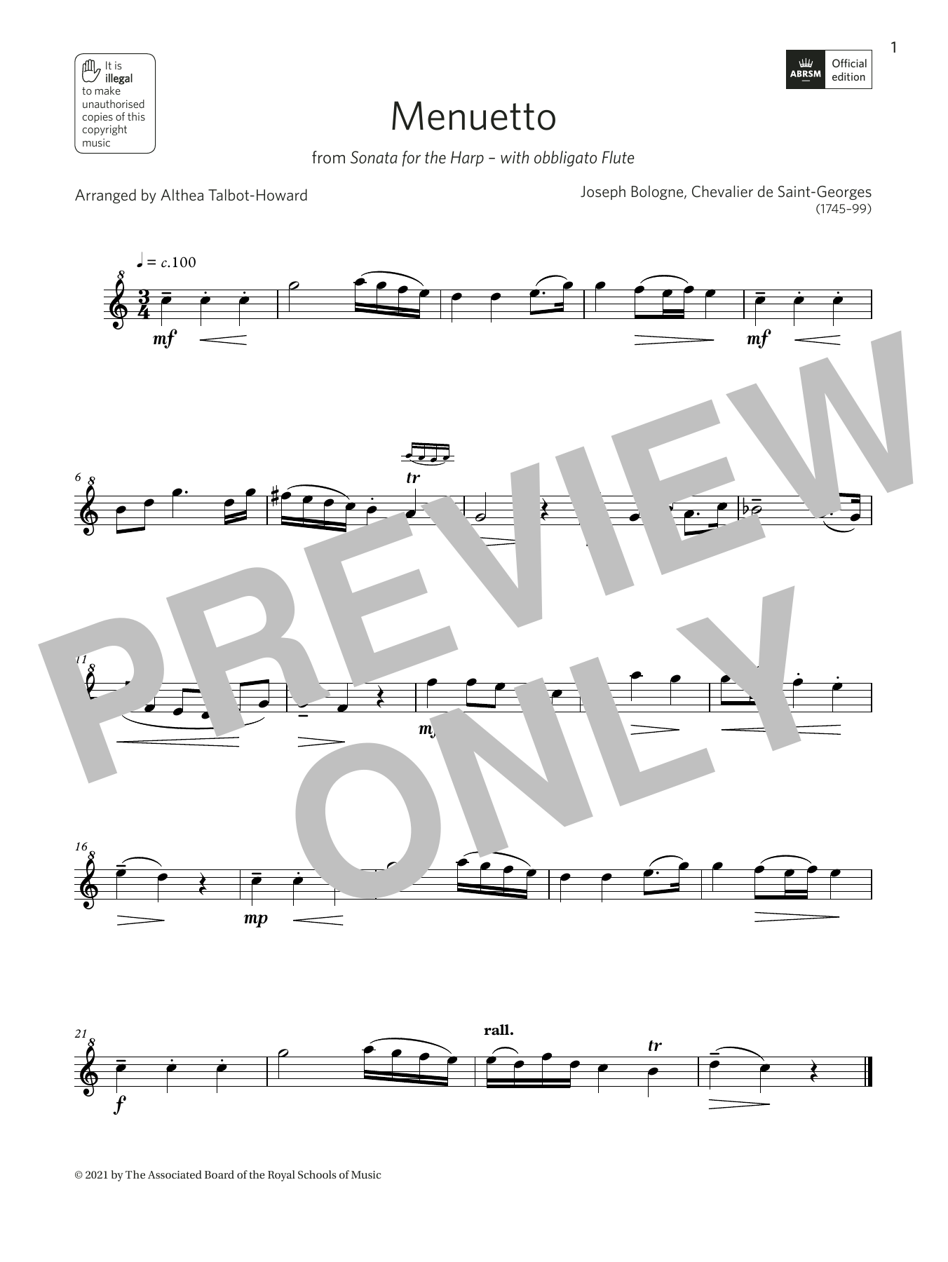 Download Althea Talbot-Howard Menuetto from Sonata for the Harp (Grad Sheet Music