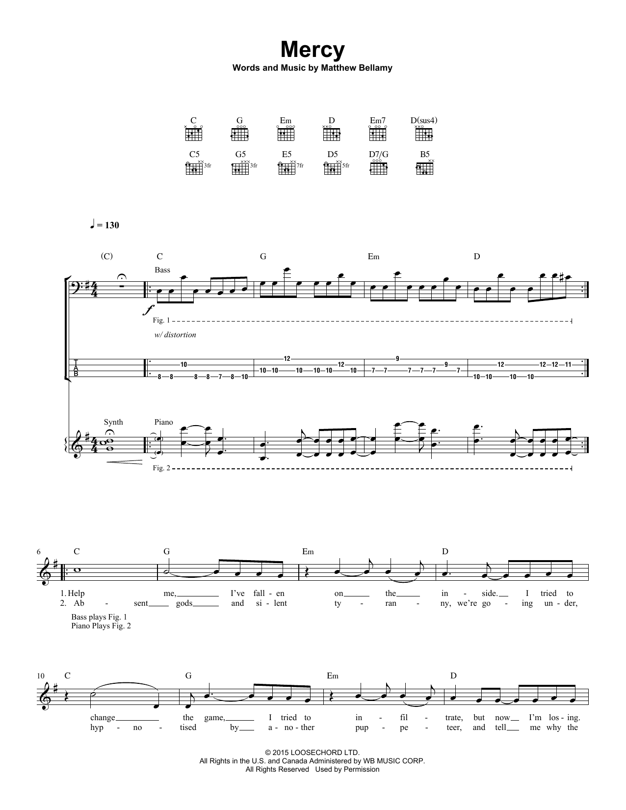 Download Muse Mercy Sheet Music