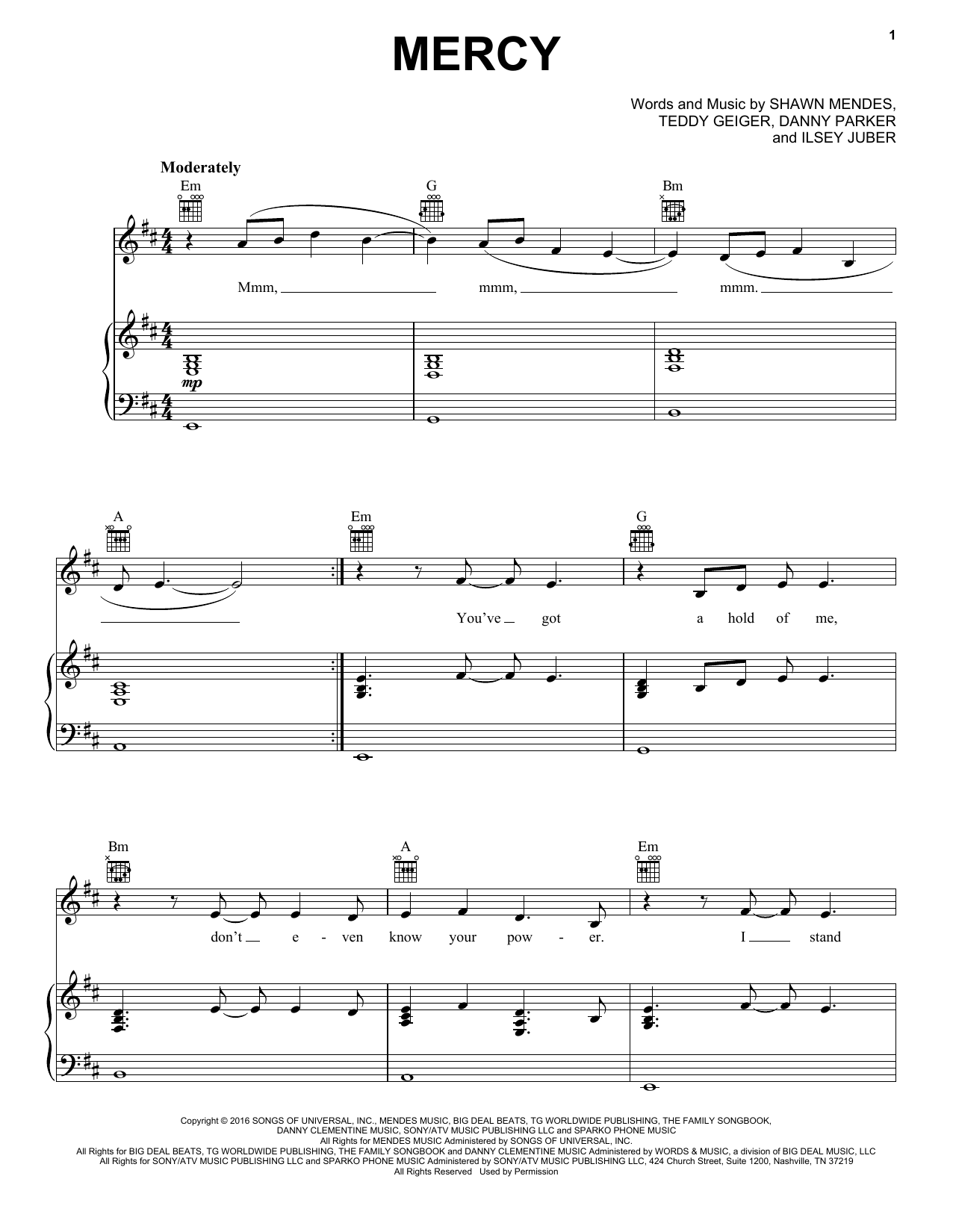 Download Shawn Mendes Mercy Sheet Music