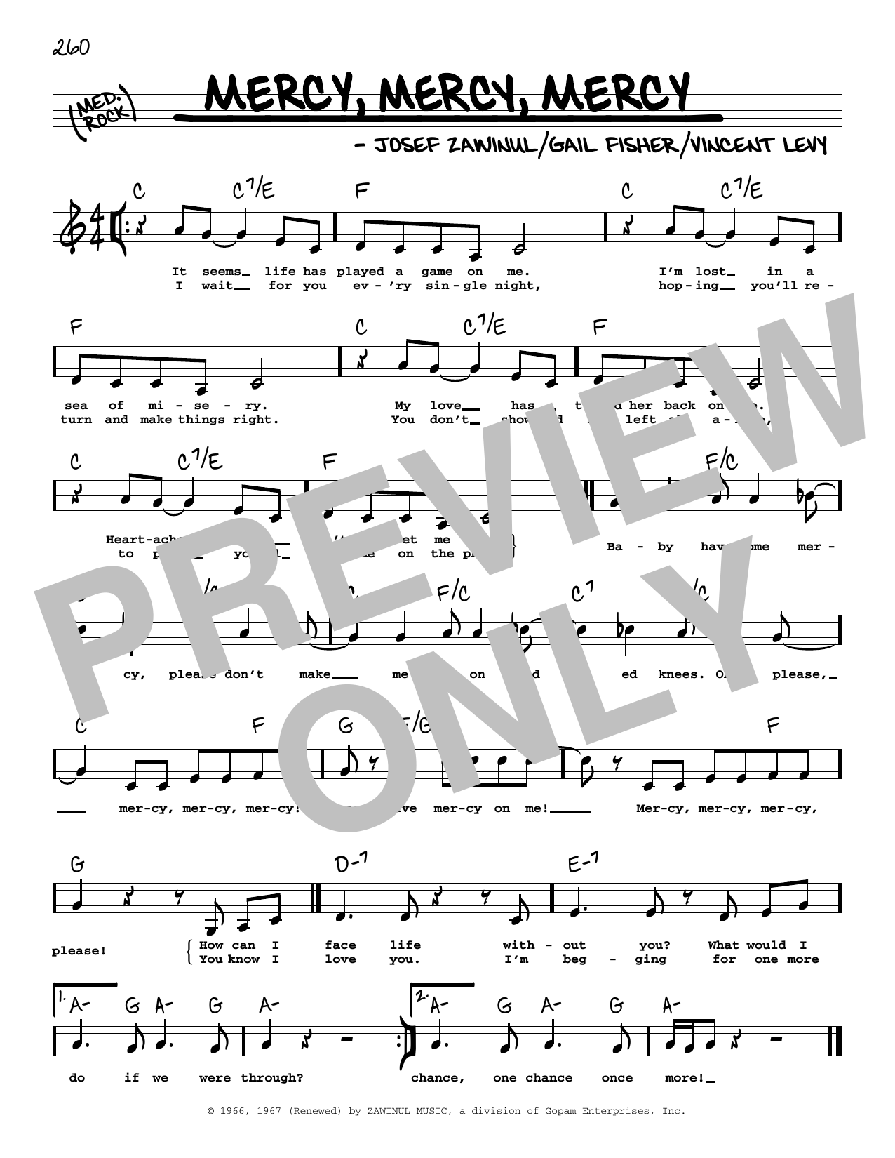 Download Gail Fisher Mercy, Mercy, Mercy (Low Voice) Sheet Music
