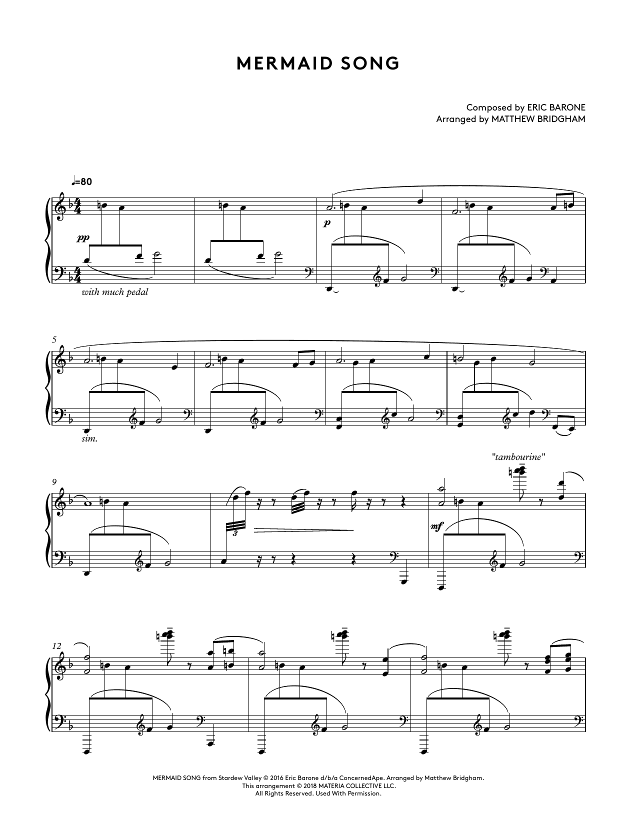Download Eric Barone Mermaid Song (from Stardew Valley Piano Sheet Music