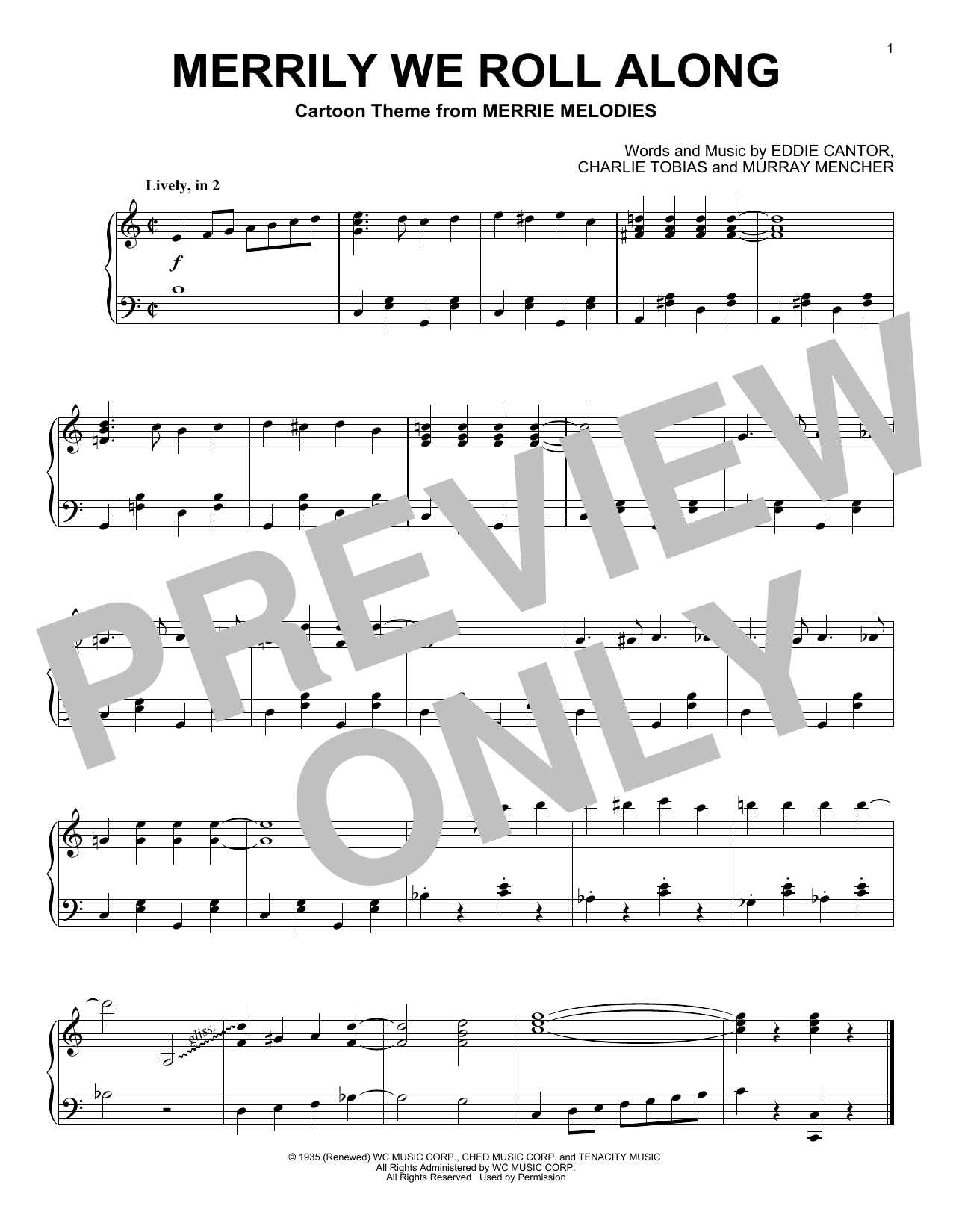 Download Charles Tobias, Eddie Cantor & Murra Merrily We Roll Along (from Looney Tune Sheet Music