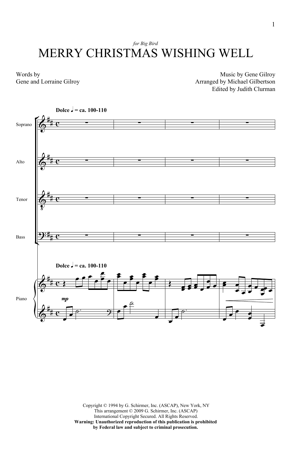 Download Gene Gilroy Merry Christmas Wishing Well (arr. Mich Sheet Music