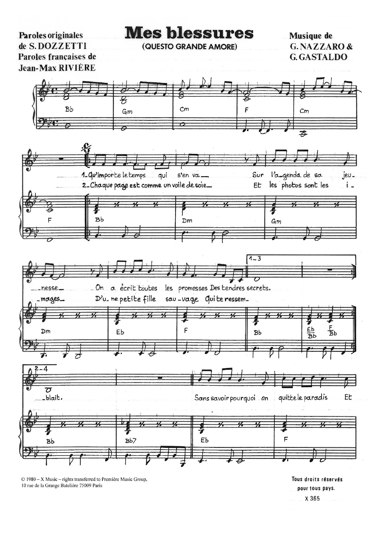 Download Gianni Nazzaro Mes Blessures (Questo Grande Amore) Sheet Music