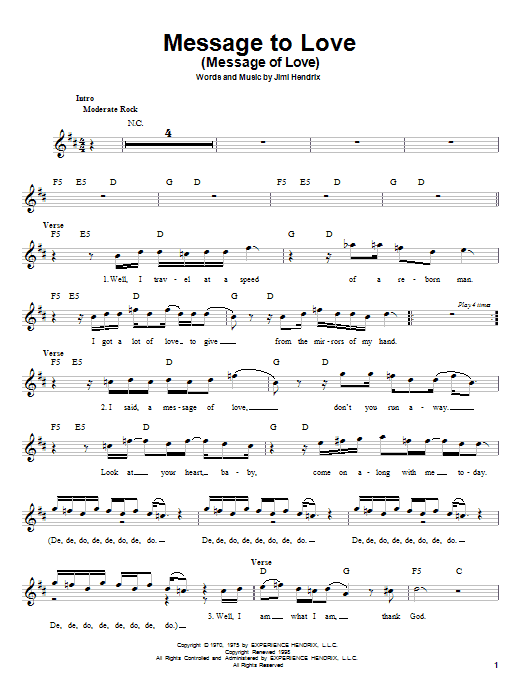 Download Jimi Hendrix Message To Love (Message Of Love) Sheet Music