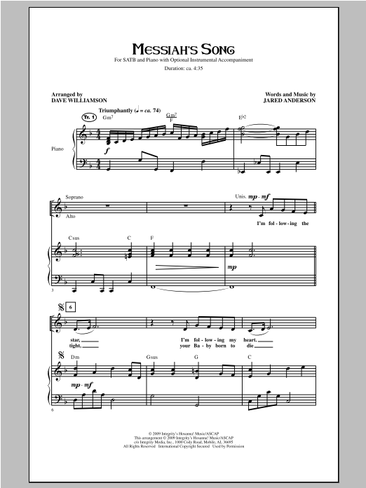 Download Dave Williamson Messiah's Song Sheet Music