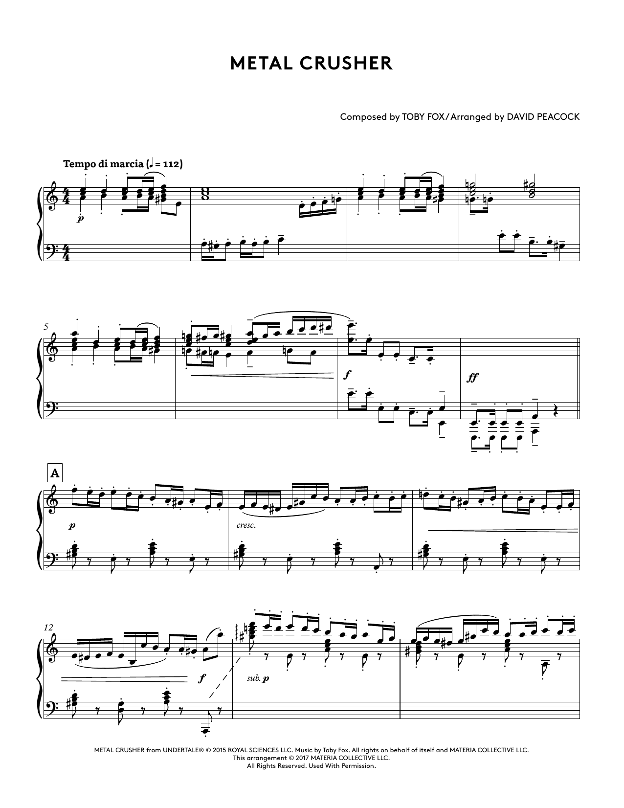 Download Toby Fox Metal Crusher (from Undertale Piano Col Sheet Music