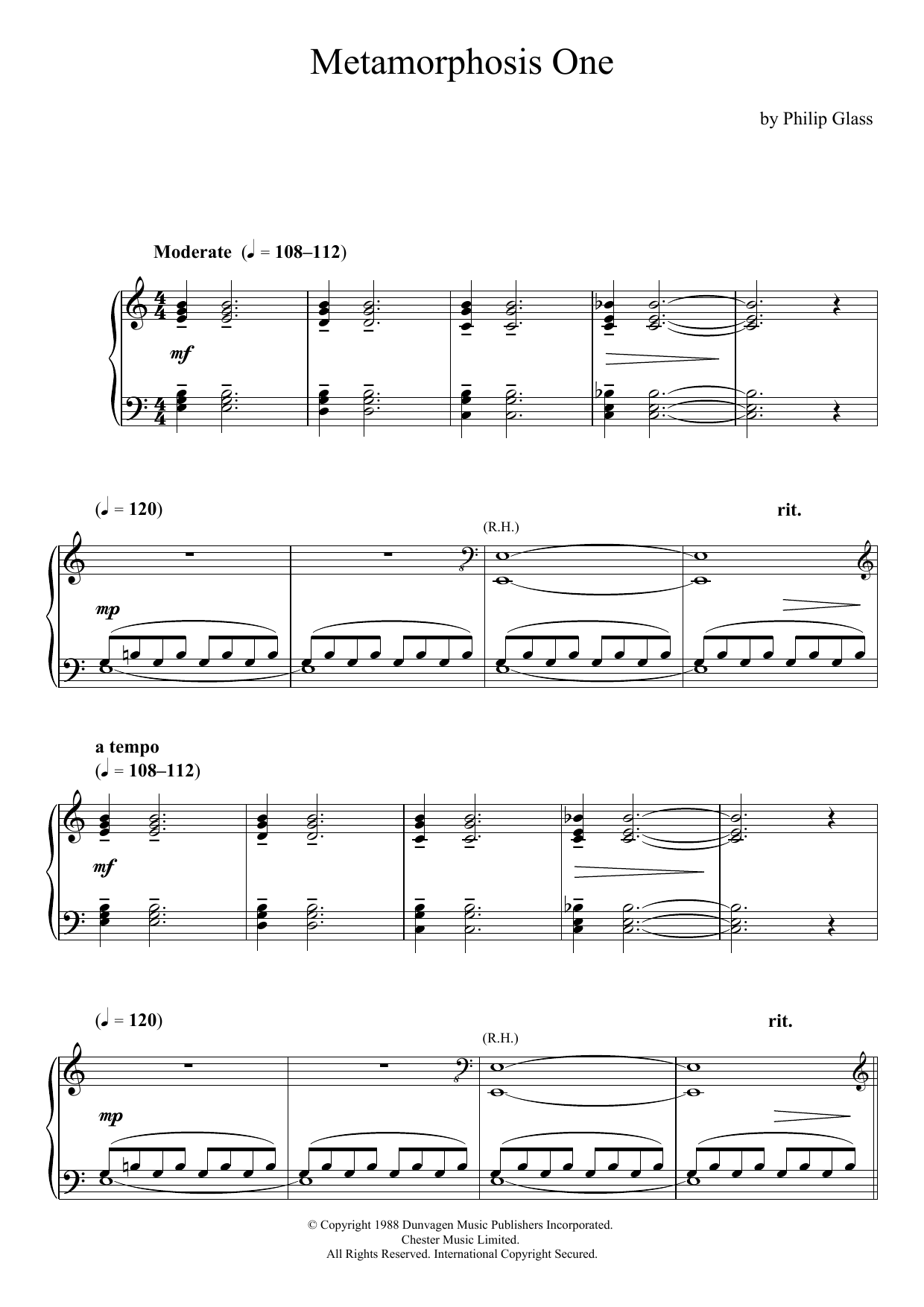 Download Philip Glass Metamorphosis 1-5 (Complete) Sheet Music