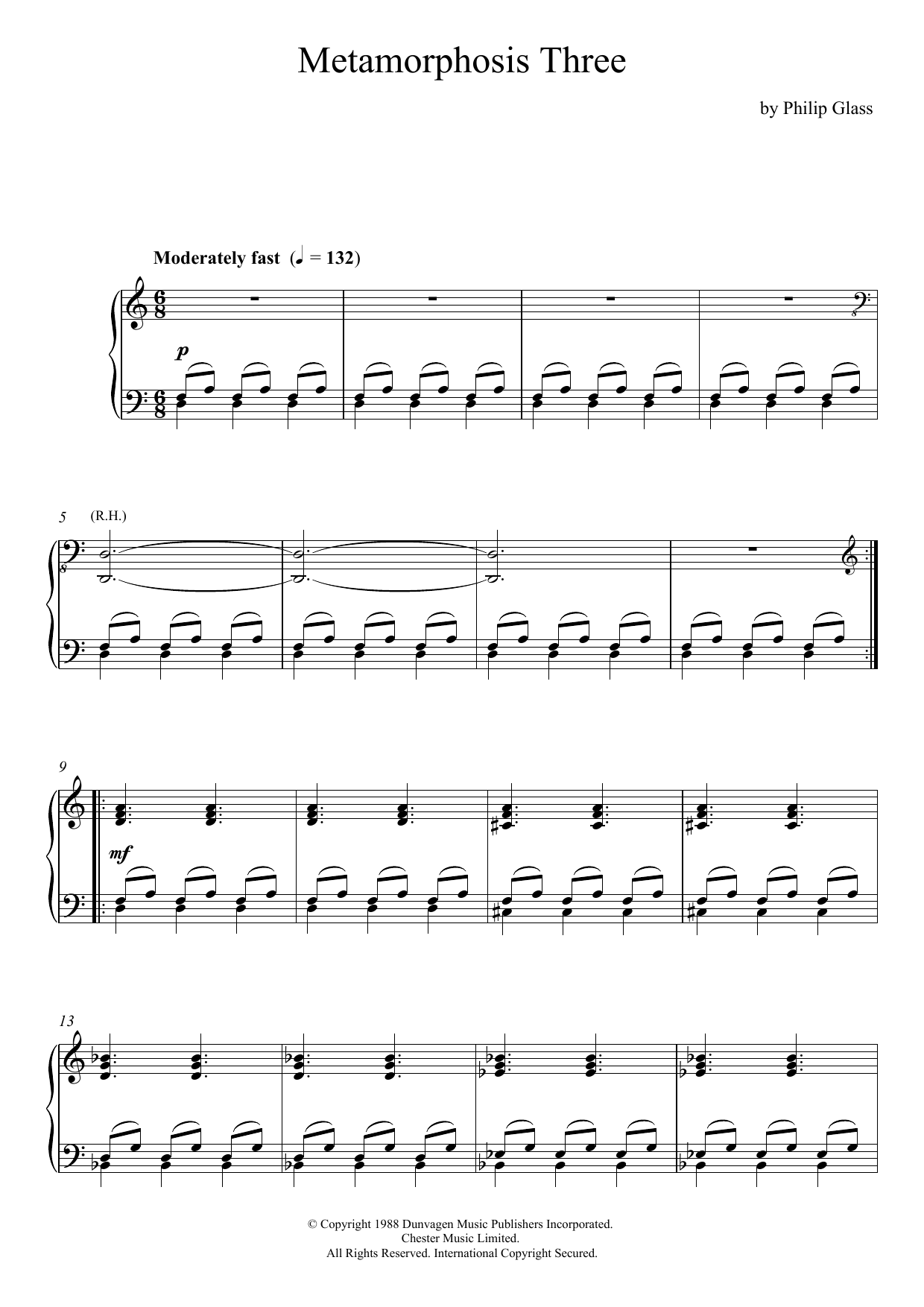 Download Philip Glass Metamorphosis Three Sheet Music