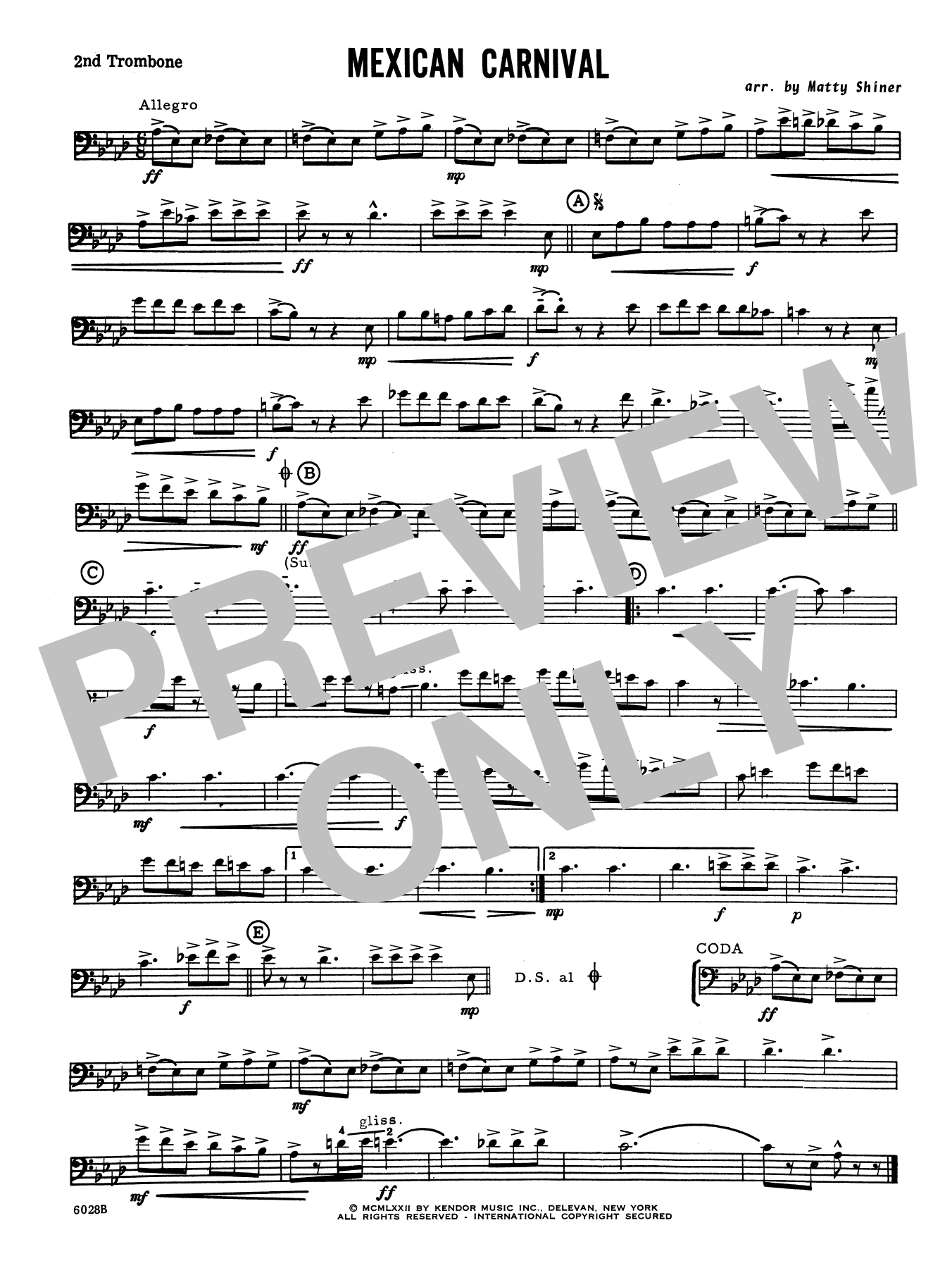 Download Matty Shiner Mexican Carnival - 2nd Trombone Sheet Music