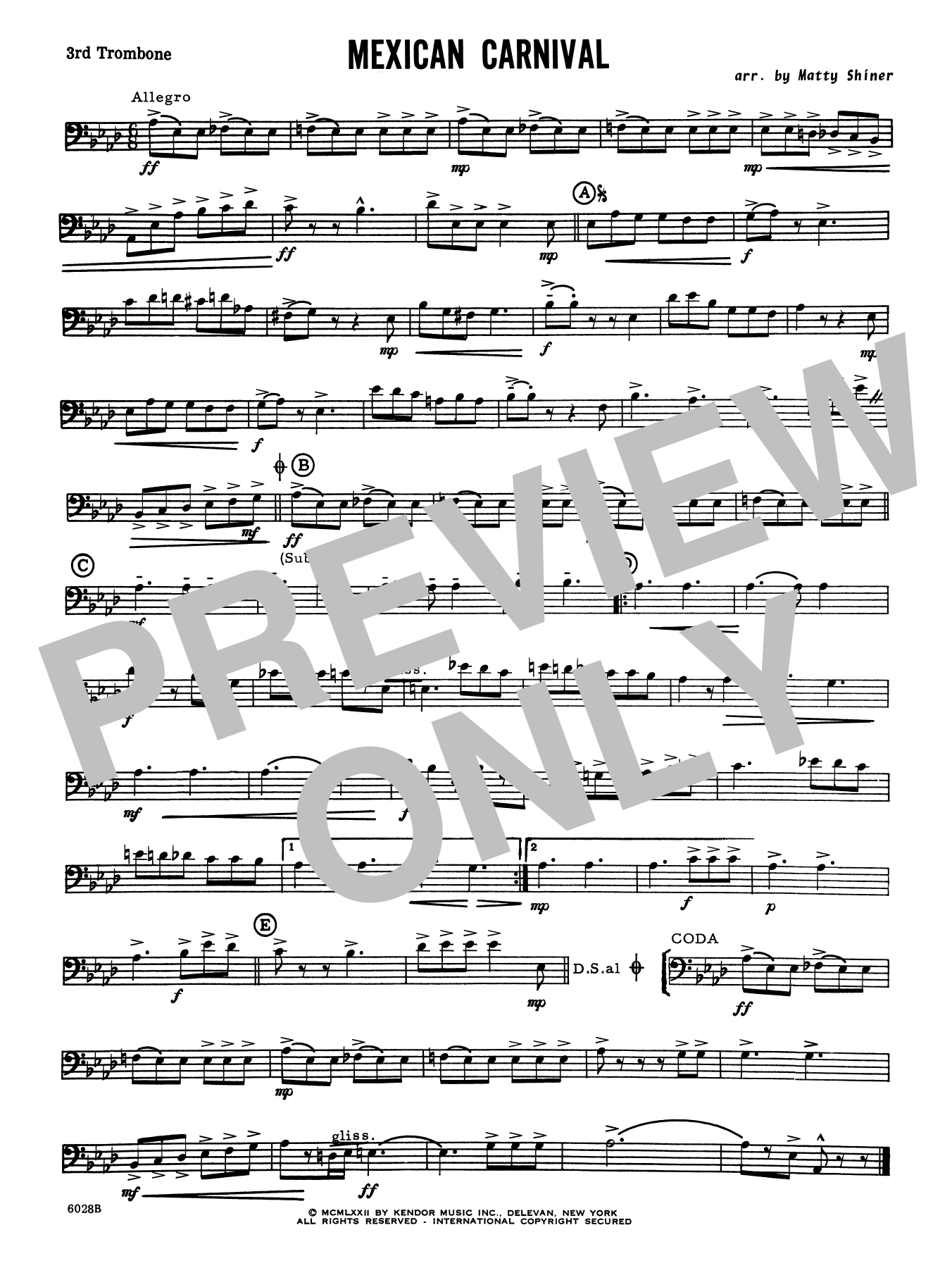 Download Matty Shiner Mexican Carnival - 3rd Trombone Sheet Music